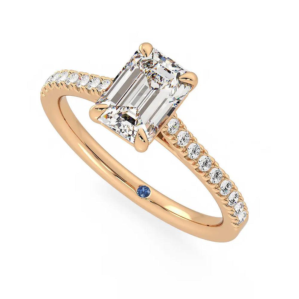 Emerald Cut Moissanite Engagement Ring with Hidden Anniversary Stone and Pavé Accents - MSBLUE Jewelry