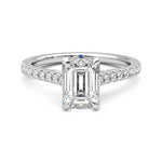 Emerald Cut Moissanite Engagement Ring with Hidden Anniversary Stone and Pavé Accents - MSBLUE Jewelry