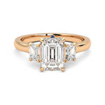 Four Prong Three Stone Emerald Cut Moissanite Engagement Ring with Hidden Anniversary Stone Accent - MSBLUE Jewelry