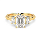 Four Prong Three Stone Emerald Cut Moissanite Engagement Ring with Hidden Anniversary Stone Accent - MSBLUE Jewelry