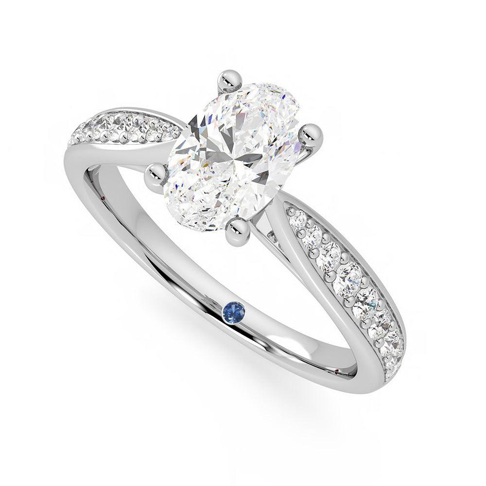 Oval Cut Moissanite Engagement Ring with Pavé Band and Hidden Anniversary Stone Accent - MSBLUE Jewelry