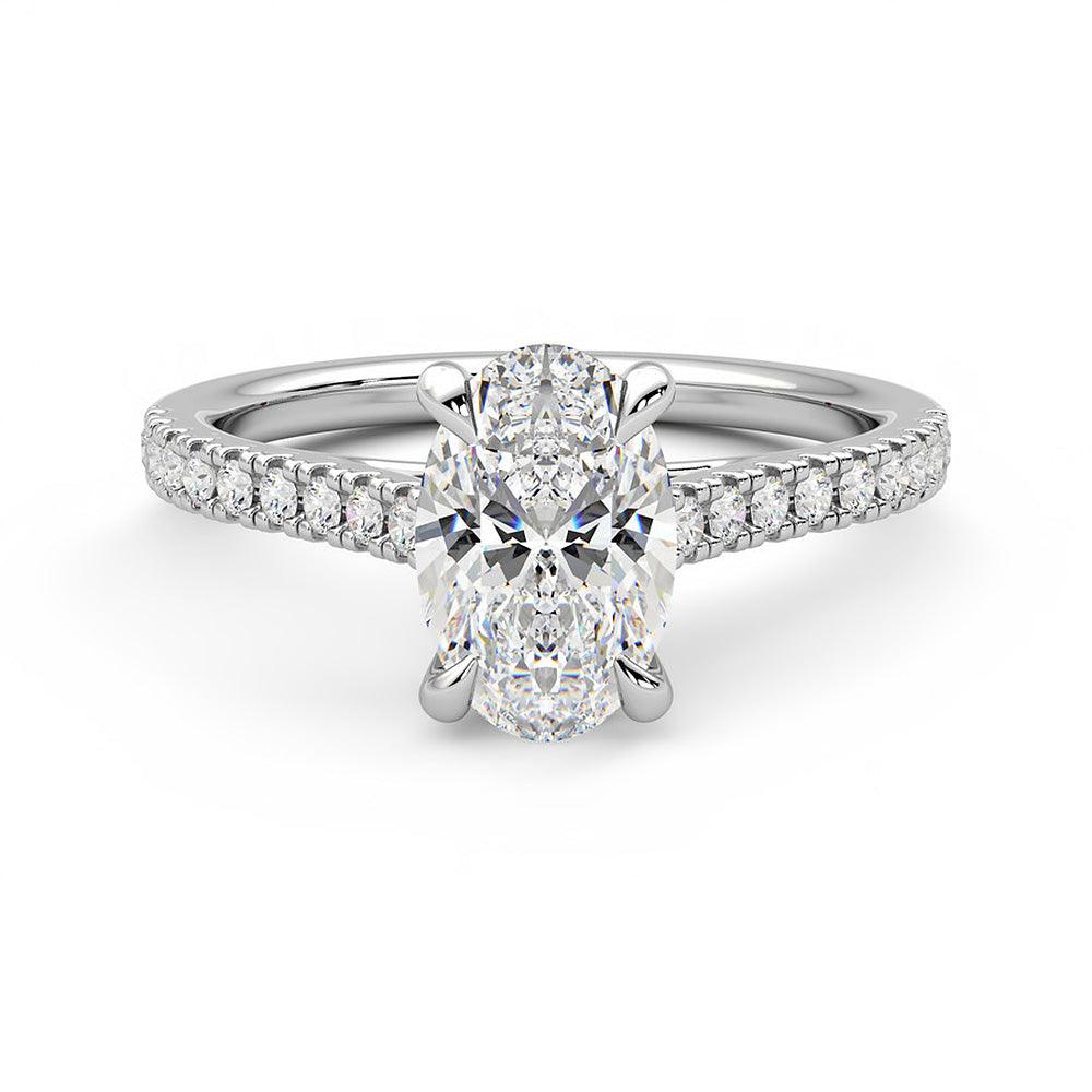 Oval Cut Moissanite Engagement Ring with Hidden Anniversary Stone and Pavé Accents - MSBLUE Jewelry