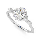 Oval Cut Moissanite Engagement Ring with Marquise Petals and Hidden Anniversary Stone Accent - MSBLUE Jewelry