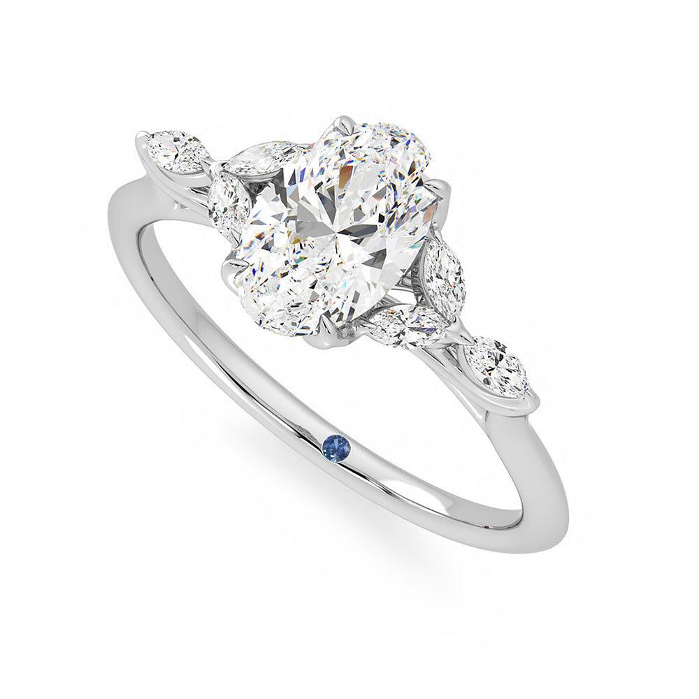 Oval Cut Moissanite Engagement Ring with Marquise Petals and Hidden Anniversary Stone Accent - MSBLUE Jewelry