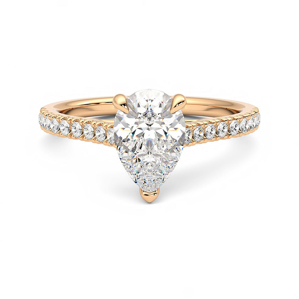 Pear Cut Moissanite Engagement Ring with Hidden Anniversary Stone and Pavé Accents