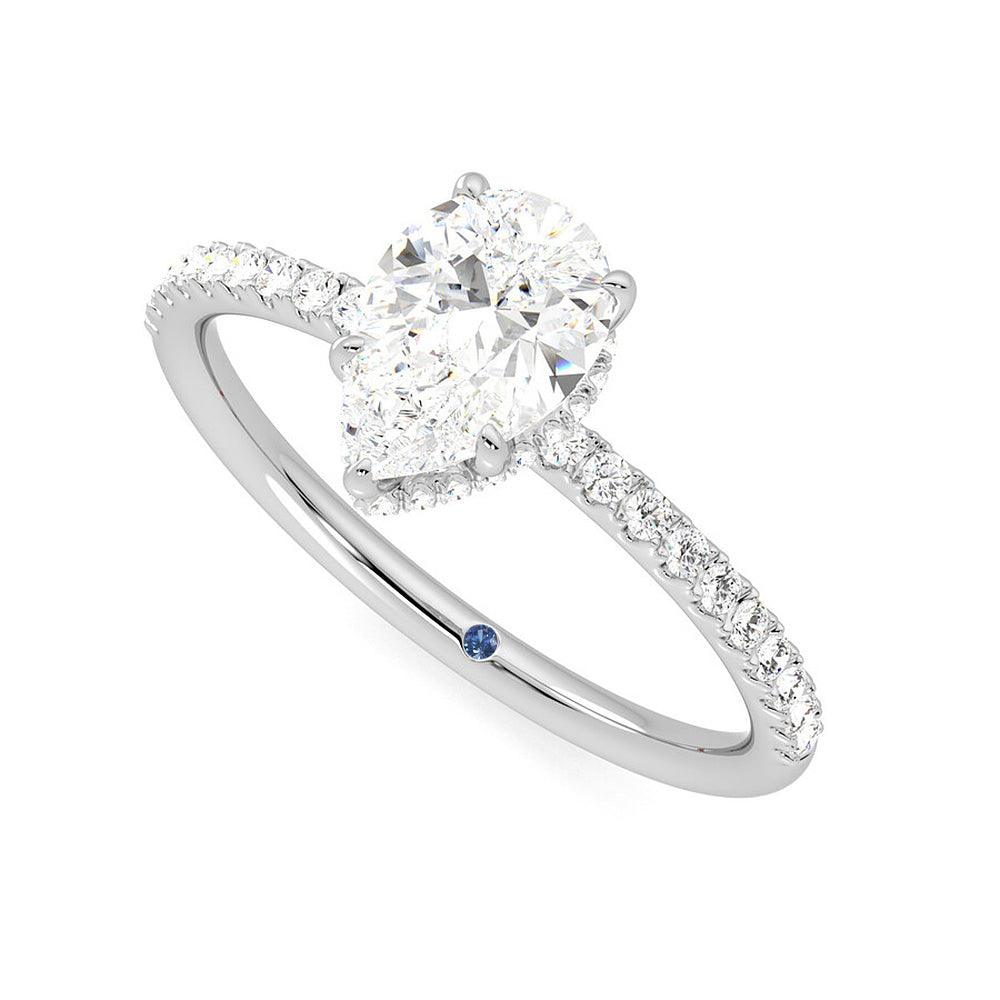 Pear Shaped Moissanite Engagement Ring with Hidden Halo and Anniversary Stone Accent - MSBLUE Jewelry