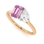 Toi et Moi Pear Shaped Moissanite and Emerald Cut Pink Sapphire Engagement Ring - MSBLUE Jewelry