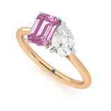 Toi et Moi Pear Shaped Moissanite and Emerald Cut Pink Sapphire Engagement Ring - MSBLUE Jewelry