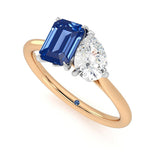 Toi et Moi Pear Shaped Moissanite and Emerald Cut Sapphire Engagement Ring - MSBLUE Jewelry