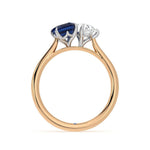 Toi et Moi Pear Shaped Moissanite and Emerald Cut Sapphire Engagement Ring - MSBLUE Jewelry