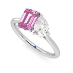 Toi et Moi Pear Shaped Moissanite and Emerald Cut Pink Sapphire Engagement Ring - MSBLUE Jewelry