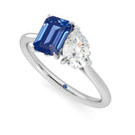 Toi et Moi Pear Shaped Moissanite and Emerald Cut Sapphire Engagement Ring - MSBLUE Jewelry