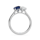 Toi et Moi Pear Shaped Moissanite and Emerald Cut Sapphire Engagement Ring - MSBLUE Jewelry