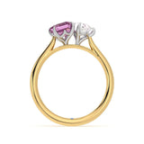 Toi et Moi Pear Shaped Moissanite and Emerald Cut Pink Sapphire Engagement Ring - MSBLUE Jewelry