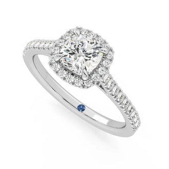 Cushion Cut Halo Moissanite Engagement Ring with Hidden Anniversary Stone Accent - MSBLUE Jewelry