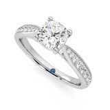 Cushion Cut Moissanite Engagement Ring with Pavé Band and Hidden Anniversary Stone Accent - MSBLUE Jewelry