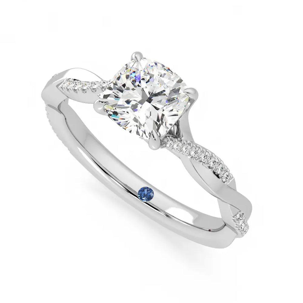 Twisted Band Cushion Cut Moissanite Engagement Ring with Hidden Anniversary Stone Accent - MSBLUE Jewelry