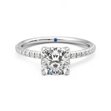 Four-Prong Cushion Cut Moissanite Engagement Ring with Hidden Anniversary Stone Accent - MSBLUE Jewelry