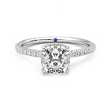 Cushion Cut Moissanite Engagement Ring with Hidden Halo and Anniversary Stone Accent - MSBLUE Jewelry