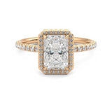 Classic Halo Radiant Cut Moissanite Engagement Ring with Hidden Anniversary Stone Accent - MSBLUE Jewelry