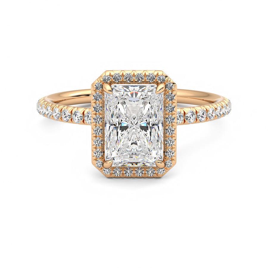 Classic Halo Radiant Cut Moissanite Engagement Ring with Hidden Anniversary Stone Accent - MSBLUE Jewelry