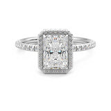 Classic Halo Radiant Cut Moissanite Engagement Ring with Hidden Anniversary Stone Accent - MSBLUE Jewelry