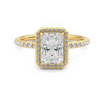 Classic Halo Radiant Cut Moissanite Engagement Ring with Hidden Anniversary Stone Accent - MSBLUE Jewelry