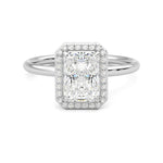 Radiant Cut Halo Moissanite Engagement Ring with Hidden Anniversary Stone Accent - MSBLUE Jewelry