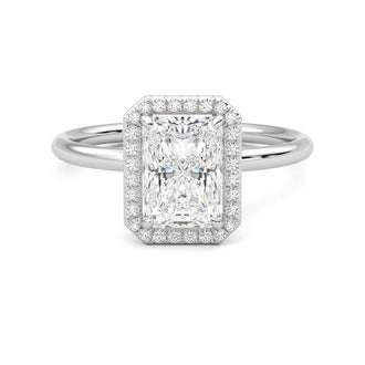 Radiant Cut Halo Moissanite Engagement Ring with Hidden Anniversary Stone Accent - MSBLUE Jewelry