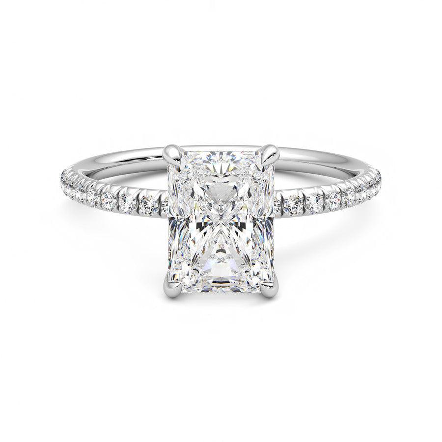 Four-Prong Radiant Cut Moissanite Engagement Ring with Hidden Anniversary Stone Accent - MSBLUE Jewelry