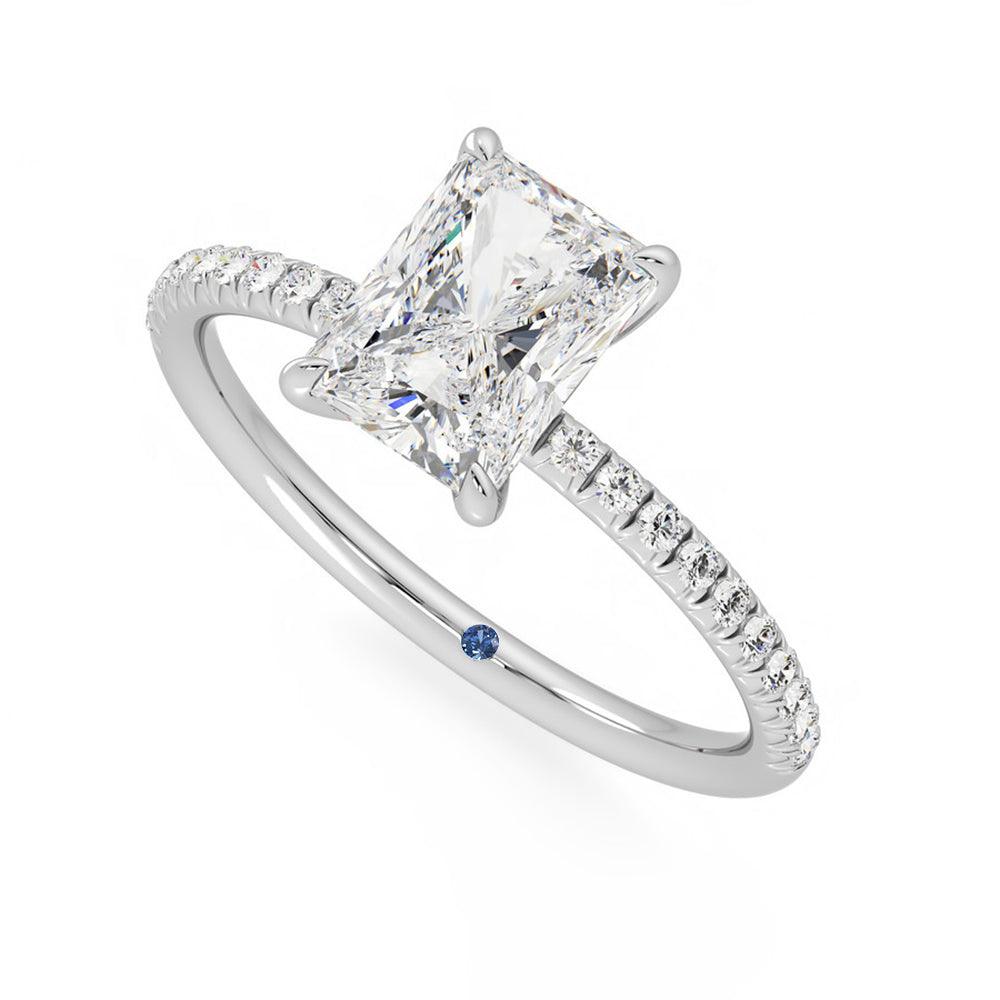 Four-Prong Radiant Cut Moissanite Engagement Ring with Hidden Anniversary Stone Accent - MSBLUE Jewelry