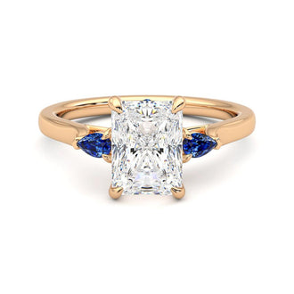 Three Stone Radiant Cut Moissanite Engagement Ring with Hidden Anniversary Stone Accent - MSBLUE Jewelry