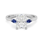 Three Stone Radiant Cut Moissanite Engagement Ring with Hidden Anniversary Stone Accent - MSBLUE Jewelry