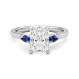 Three Stone Radiant Cut Moissanite Engagement Ring with Hidden Anniversary Stone Accent - MSBLUE Jewelry