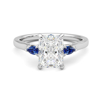 Three Stone Radiant Cut Moissanite Engagement Ring with Hidden Anniversary Stone Accent - MSBLUE Jewelry