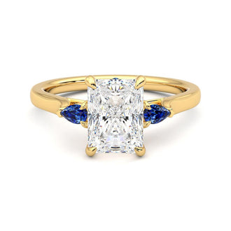 Three Stone Radiant Cut Moissanite Engagement Ring with Hidden Anniversary Stone Accent - MSBLUE Jewelry