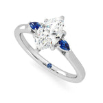 Three Stone Marquise Cut Moissanite Engagement Ring with Hidden Anniversary Stone Accent - MSBLUE Jewelry