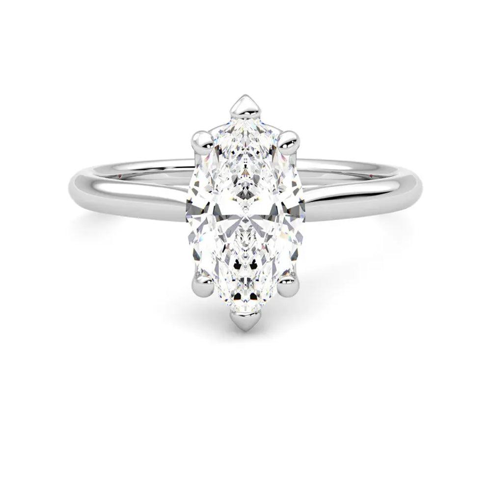 Six-Prong Solitaire Marquise Cut Moissanite Engagement Ring with Hidden Anniversary Stone Accent - MSBLUE Jewelry