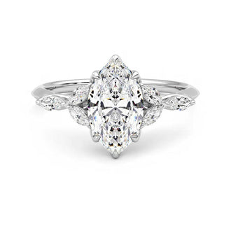 Marquise Cut Moissanite Engagement Ring with Petals and Hidden Anniversary Stone Accent - MSBLUE Jewelry