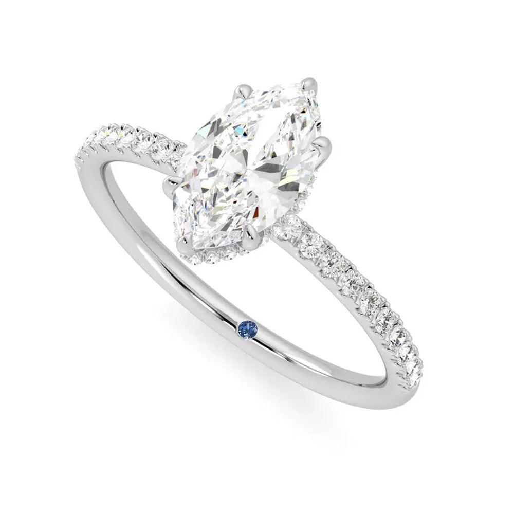 Marquise Cut Moissanite Engagement Ring with Hidden Halo and Anniversary Stone Accent - MSBLUE Jewelry