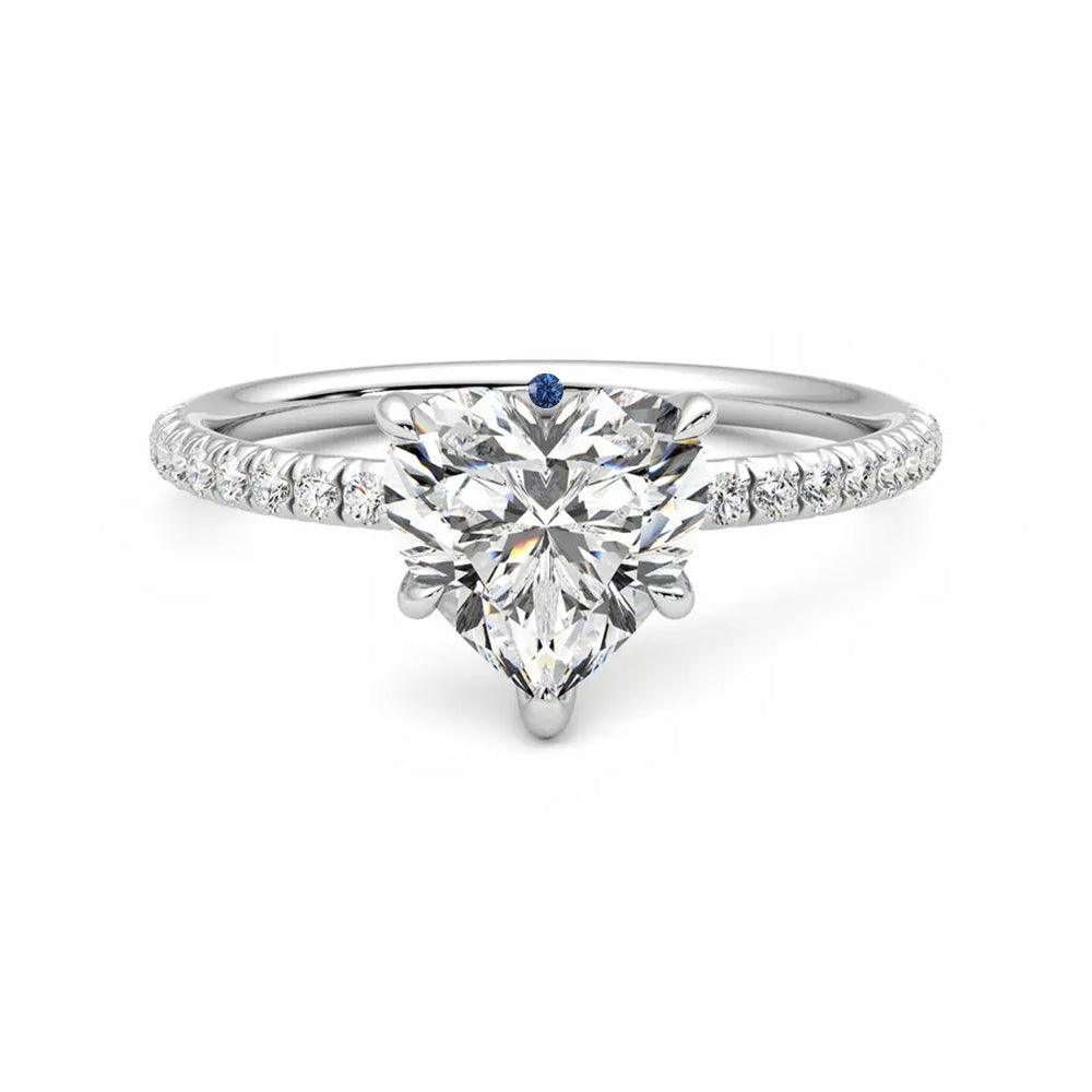 Heart Shaped Moissanite Engagement Ring with Hidden Anniversary Stone Accent - MSBLUE Jewelry