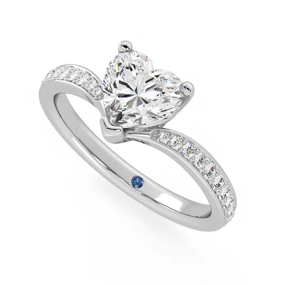 Love Style Heart Shaped Moissanite Engagement Ring with Hidden Anniversary Stone Accent - MSBLUE Jewelry