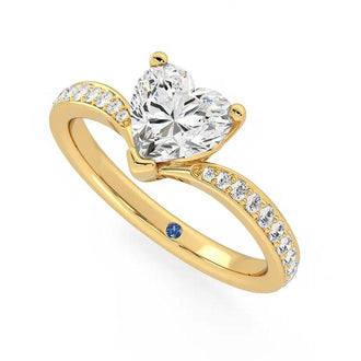 Love Style Heart Shaped Moissanite Engagement Ring with Hidden Anniversary Stone Accent - MSBLUE Jewelry