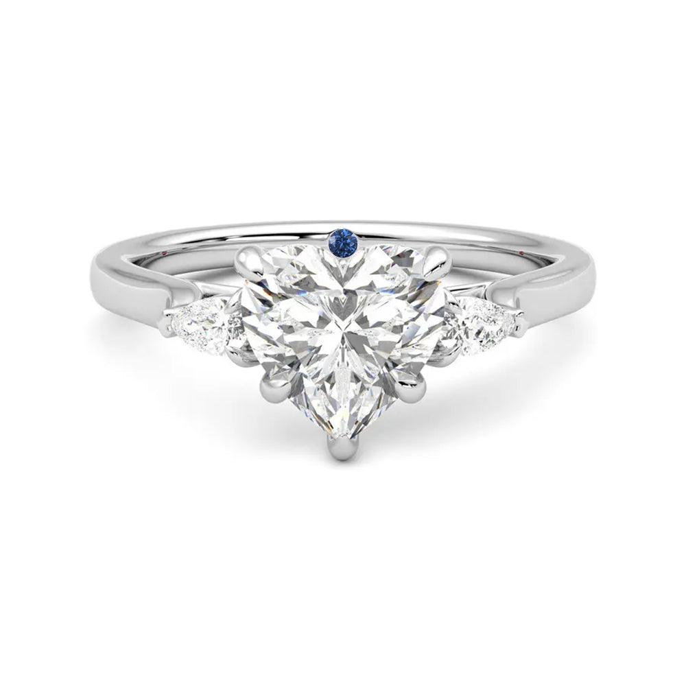 Three Stone Heart Shaped Moissanite Engagement Ring with Hidden Anniversary Stone Accent - MSBLUE Jewelry