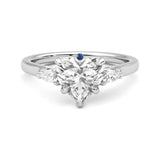 Three Stone Heart Shaped Moissanite Engagement Ring with Hidden Anniversary Stone Accent - MSBLUE Jewelry