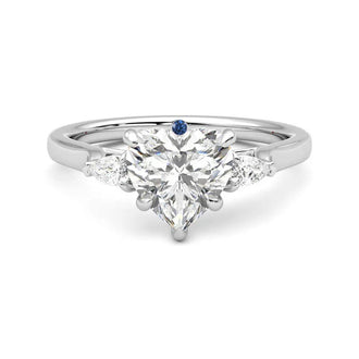 Three Stone Heart Shaped Moissanite Engagement Ring with Hidden Anniversary Stone Accent - MSBLUE Jewelry