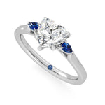 Three Stone Heart Shaped Moissanite Engagement Ring with Hidden Anniversary Stone Accent - MSBLUE Jewelry