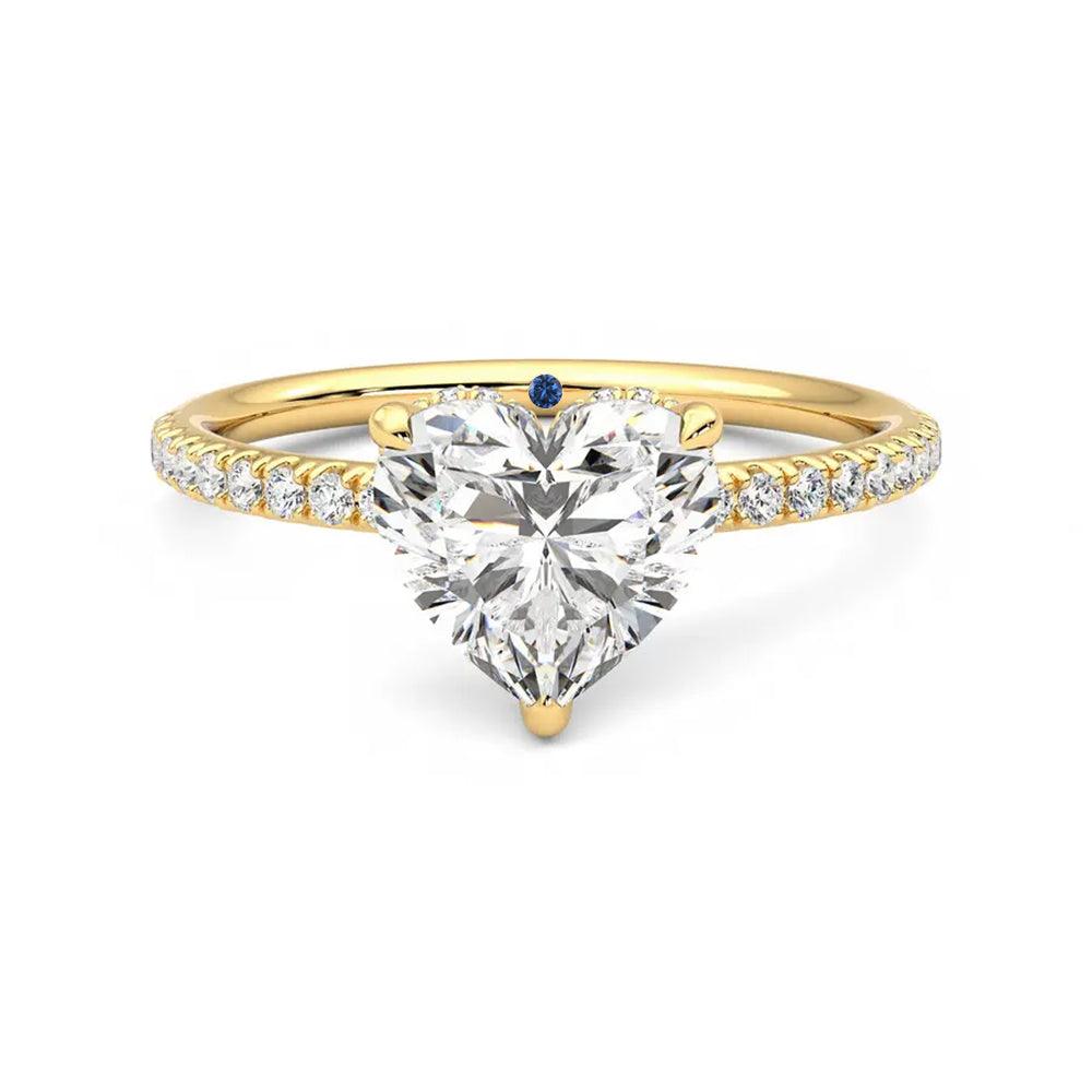 Heart Shaped Moissanite Engagement Ring with Hidden Halo and Anniversary Stone Accent - MSBLUE Jewelry