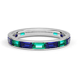 Channel Set Baguette Lab Sapphire and Lab Emerald Promise Ring Band