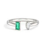 Lab Grown Emerald and Diamond Toi et Moi Open Promise Ring